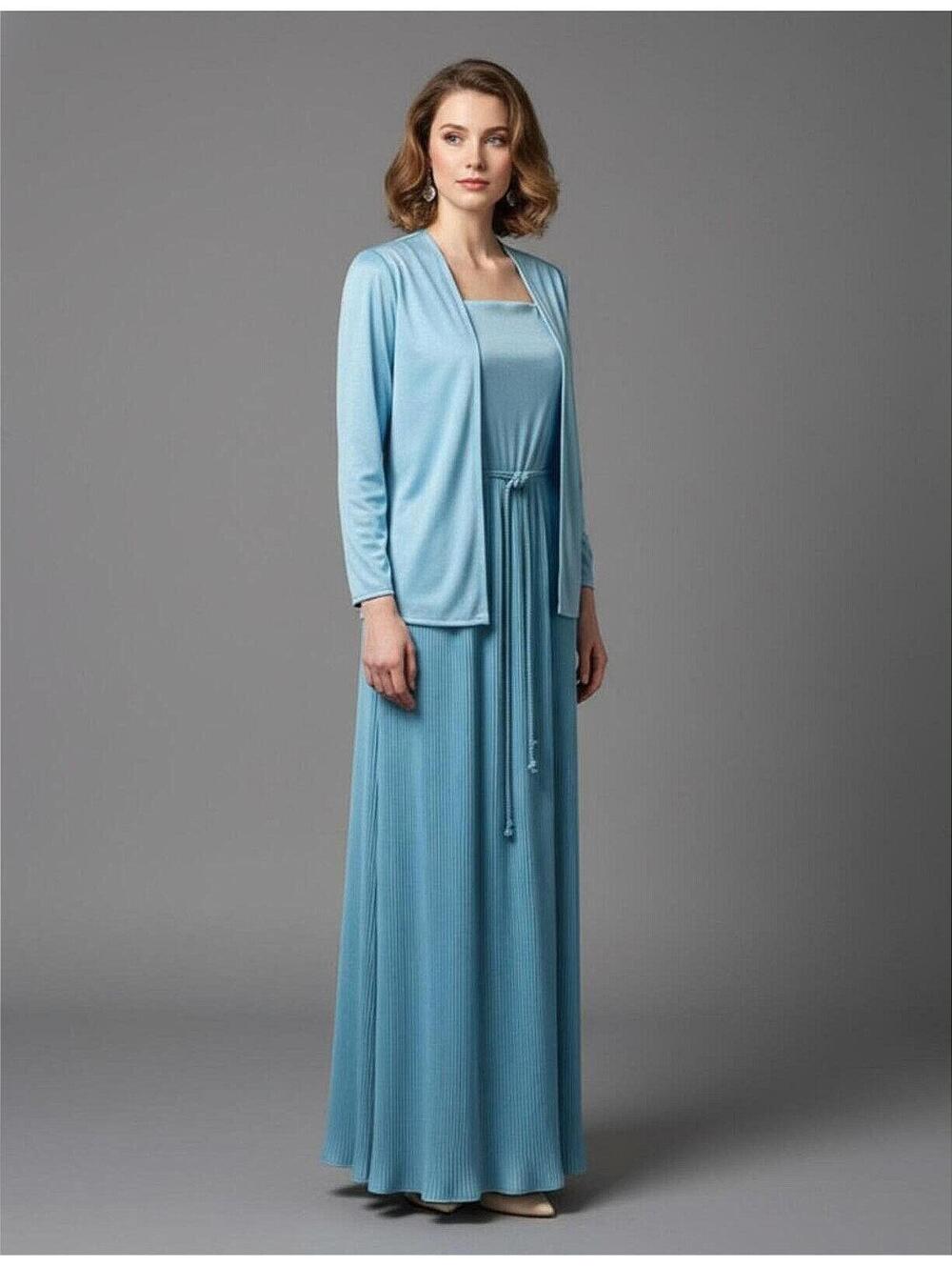 Vintage 60s ILGWU Accordion Pleat Maxi Dress & Cardigan Set Mid-Century Modern